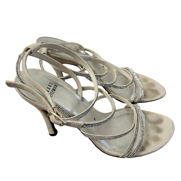 Stuart Weitzman Gray Diamond Crystal Strappy High Heeled Sandals Sz 9 - Picture 1 of 7